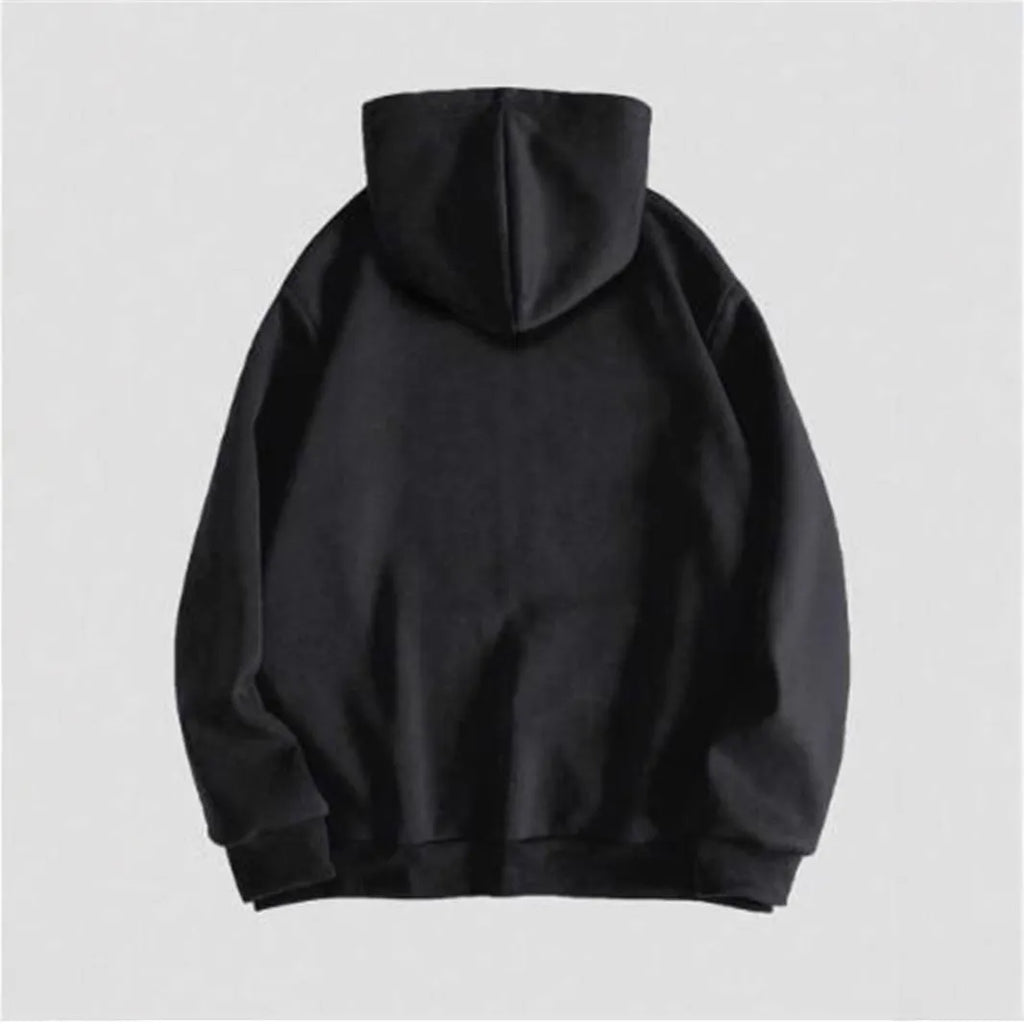 Men's black hooded sweatshirt with skull print hot stamping decoration and Harajuku styling
