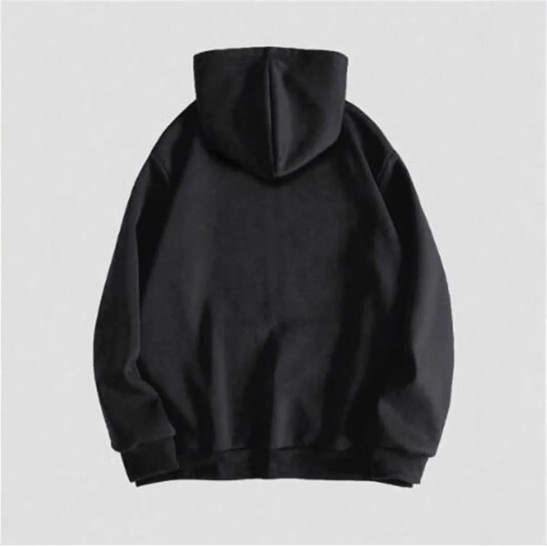 Men's black hooded sweatshirt with skull print hot stamping decoration and Harajuku styling