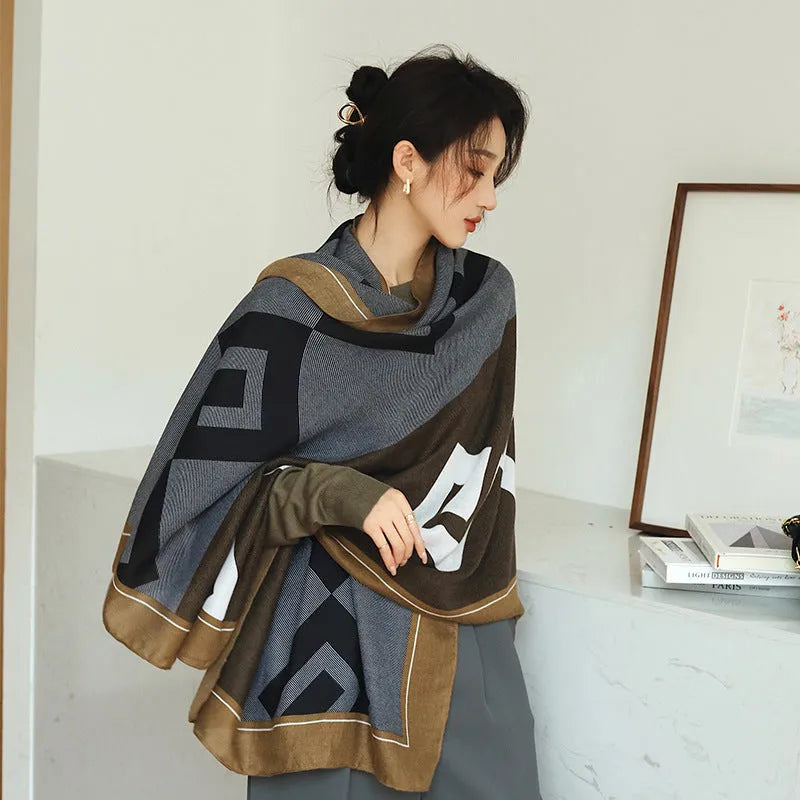 Women's polyester scarf with printed design measuring 180cm by 90cm for autumn wear