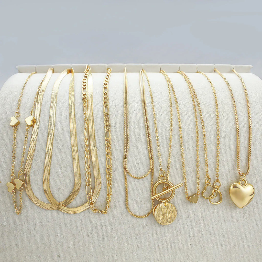 Gold snake bone chain necklace set with adjustable 21-50cm length for women