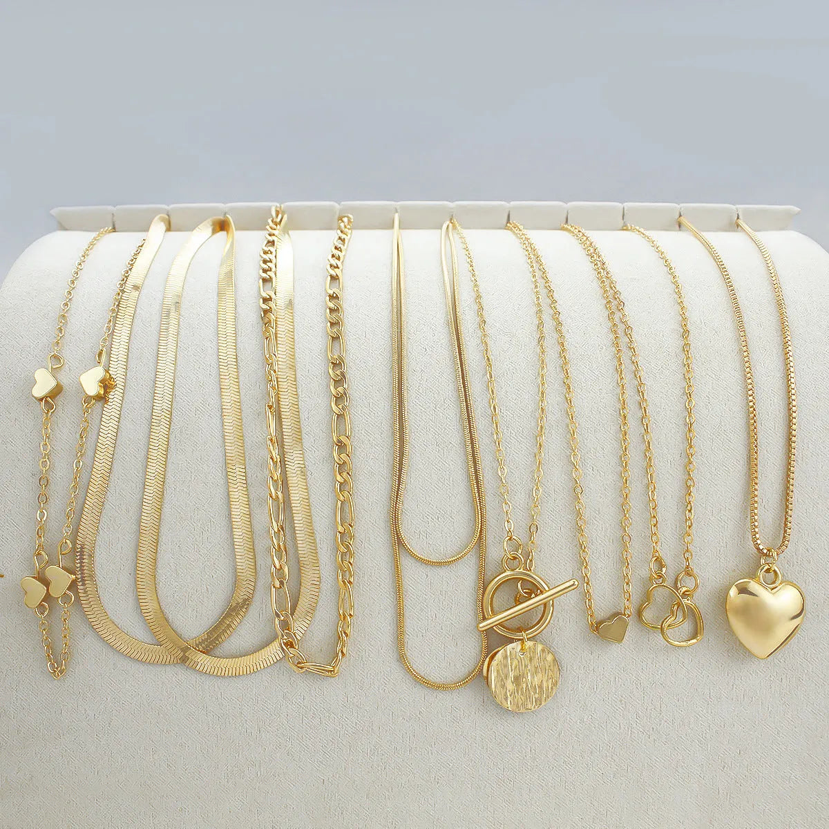 Gold snake bone chain necklace set with adjustable 21-50cm length for women