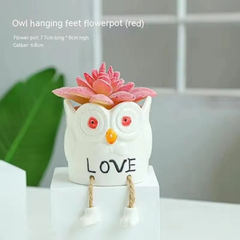 Ceramic hanging foot flowerpot for succulent plants in cartoon style with multiple colour options