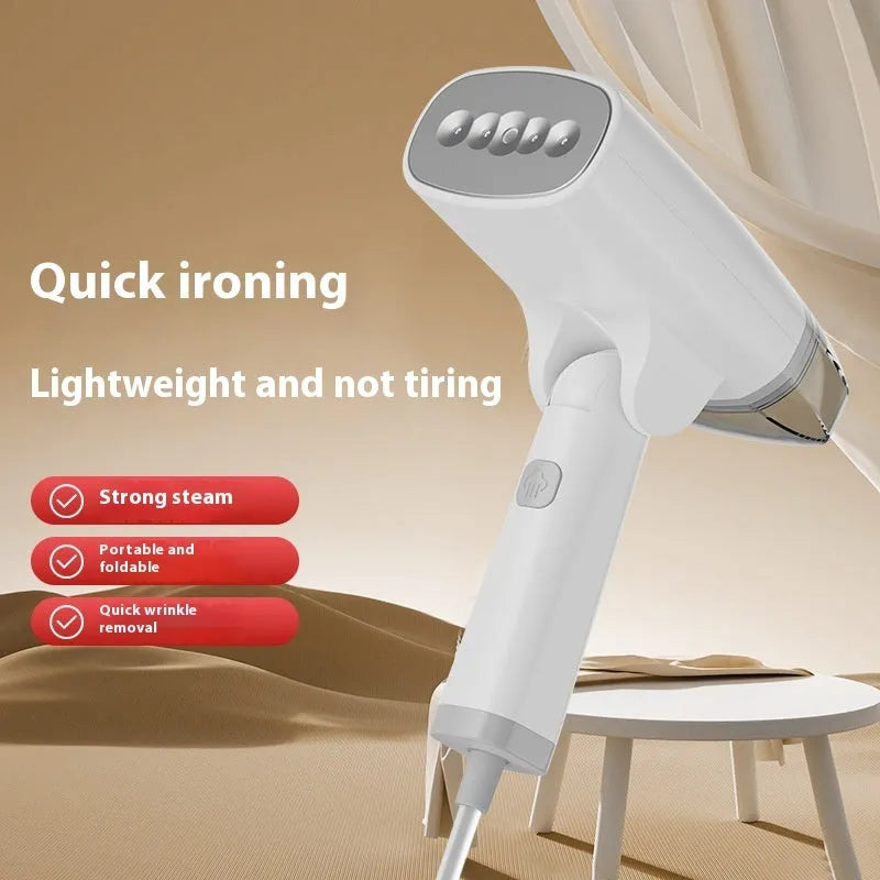 Blue and white handheld garment steamer with 1300W power rating and mechanical controls