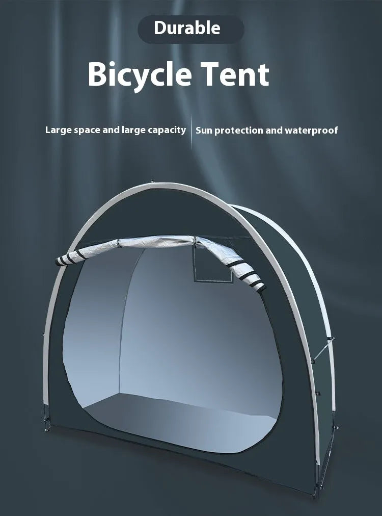Black outdoor bicycle storage tent providing covered parking for 2-3 bicycles with dimensions 185cm x 65cm x 165cm
