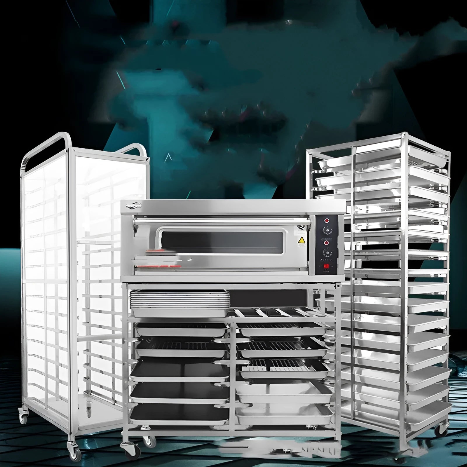 Stainless steel baking tray rack with six layers and locking mechanism, 40x60cm tray size
