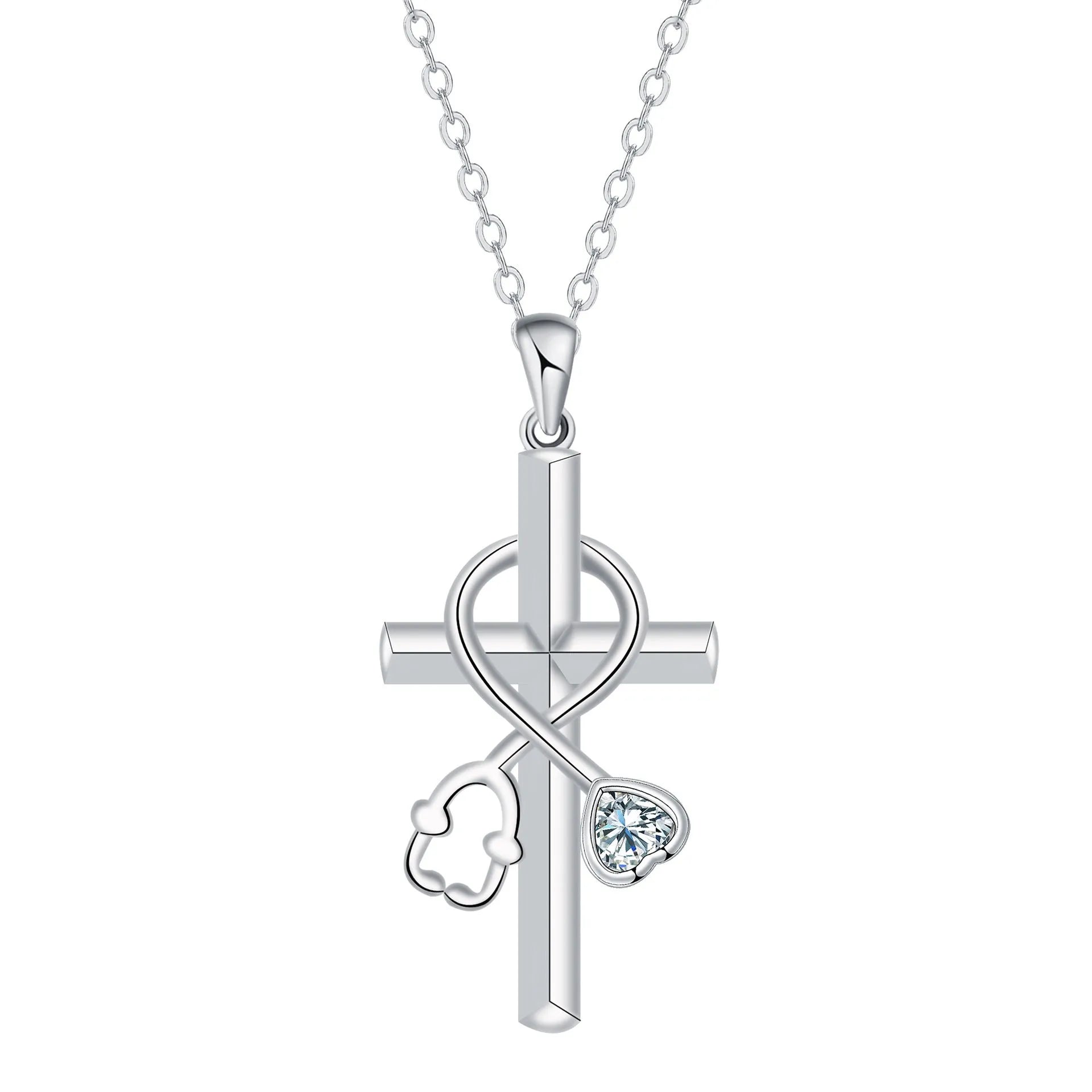 Women's copper electroplated necklace with stethoscope pendant on cross chain