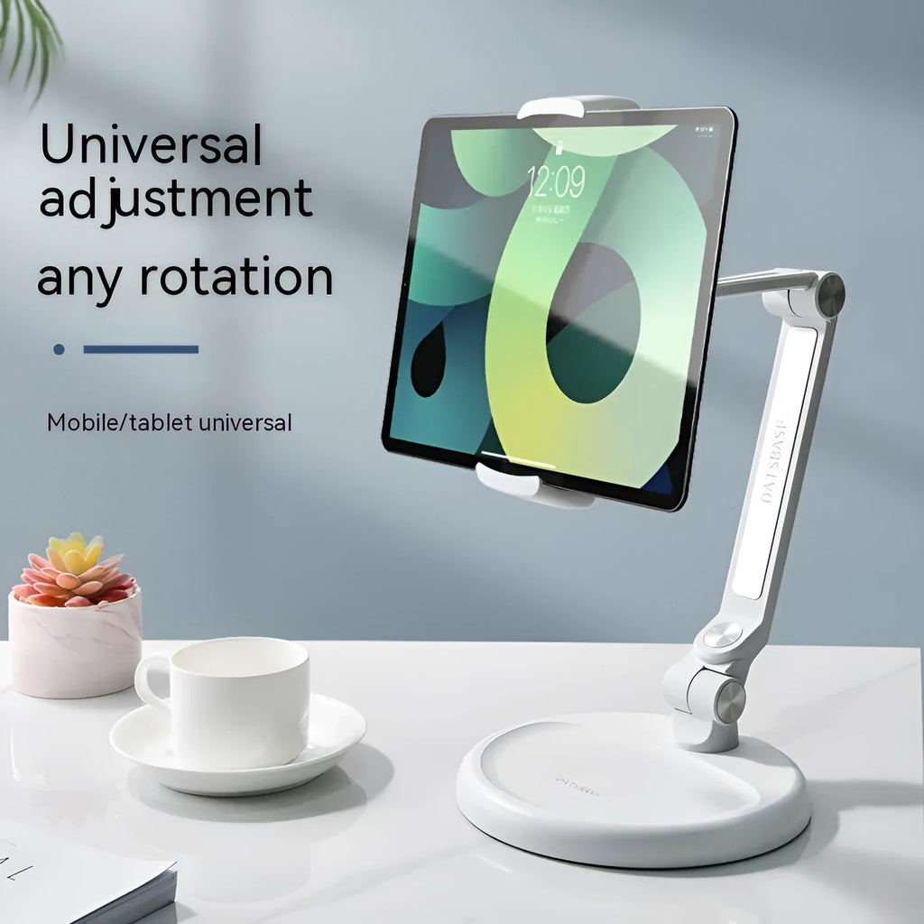 White foldable lifting desktop bracket for universal mobile phone and tablet support