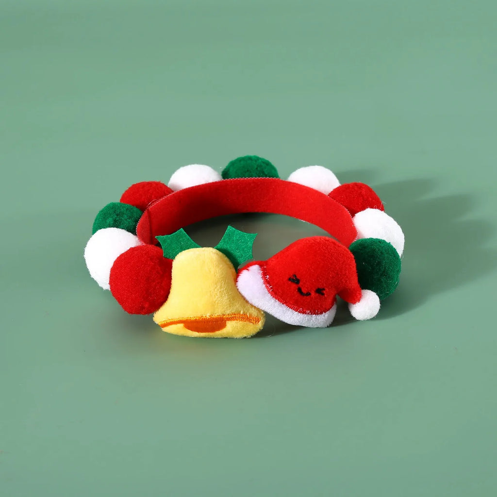 Christmas pet collar with plush ball in bell hat or Christmas tree cane style, sizes S M L