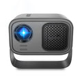 Black HD smart portable projector with remote control and cables for home office use
