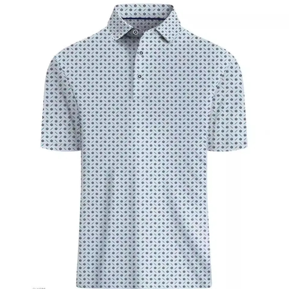 Men's short sleeve T-shirt with 3D printed patterns and zipper details on mesh fabric.