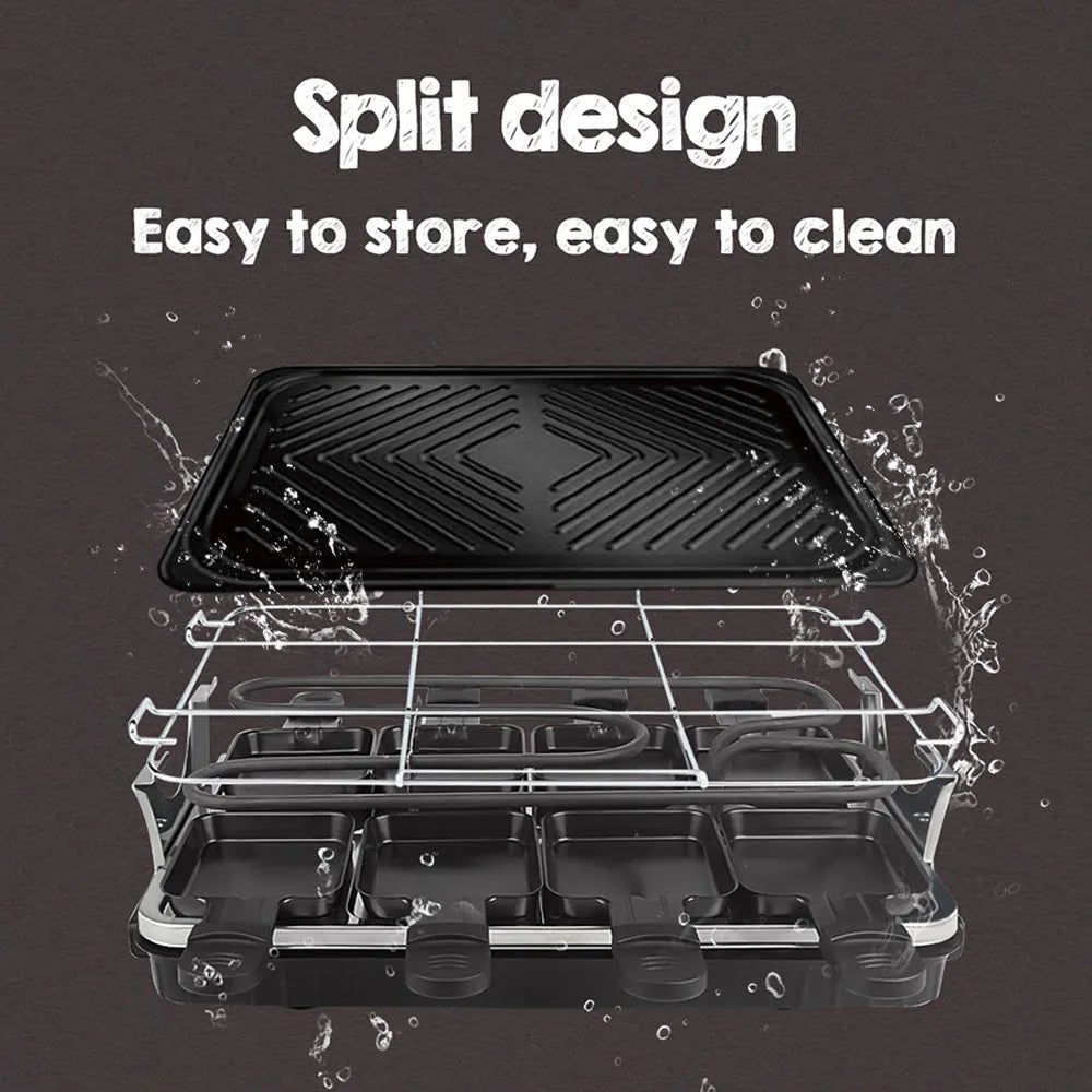 Black non-stick electric baking pan with split tray, 1300W heating pipe, 415 x 260 x 125mm, EU or US plug