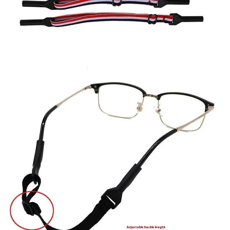 Black adjustable glasses anti-skid cord with silicone end fibre rope construction for adult and children's use