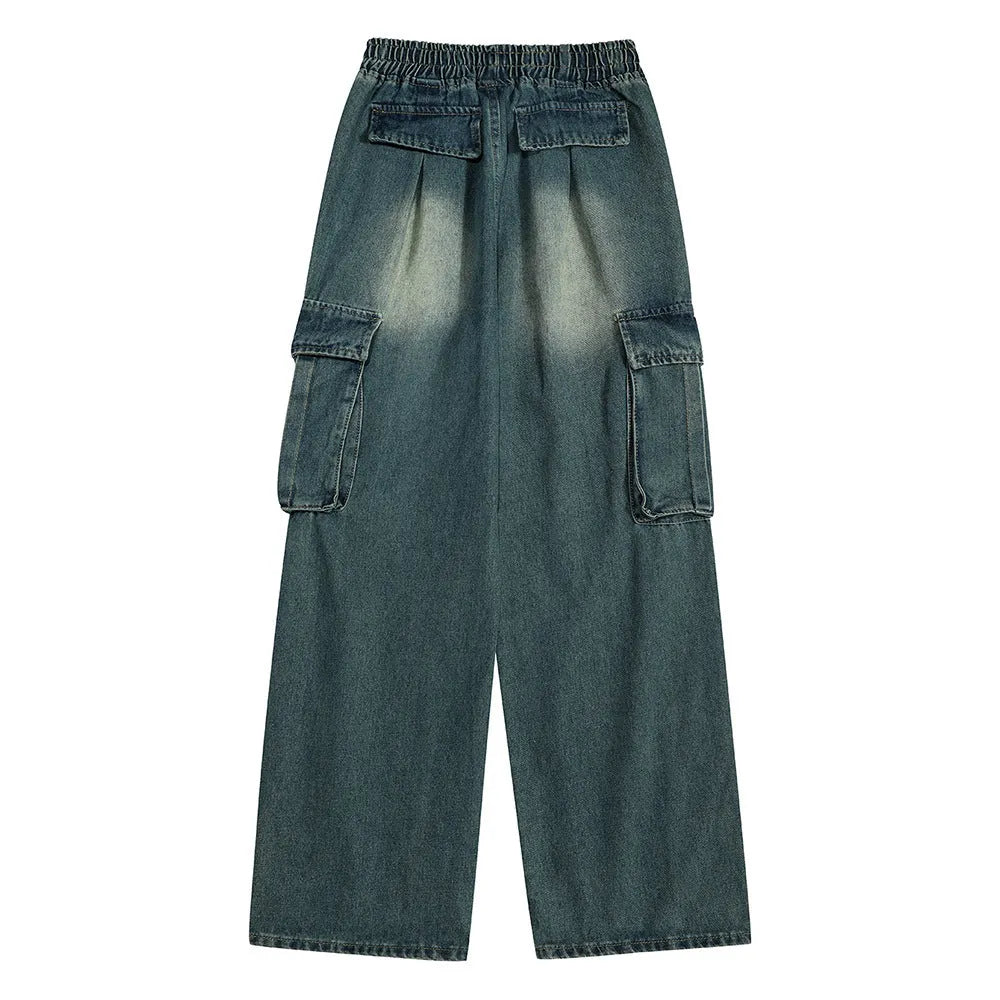 Men's cotton denim fashion work trousers in blue or gray, available in sizes M L XL