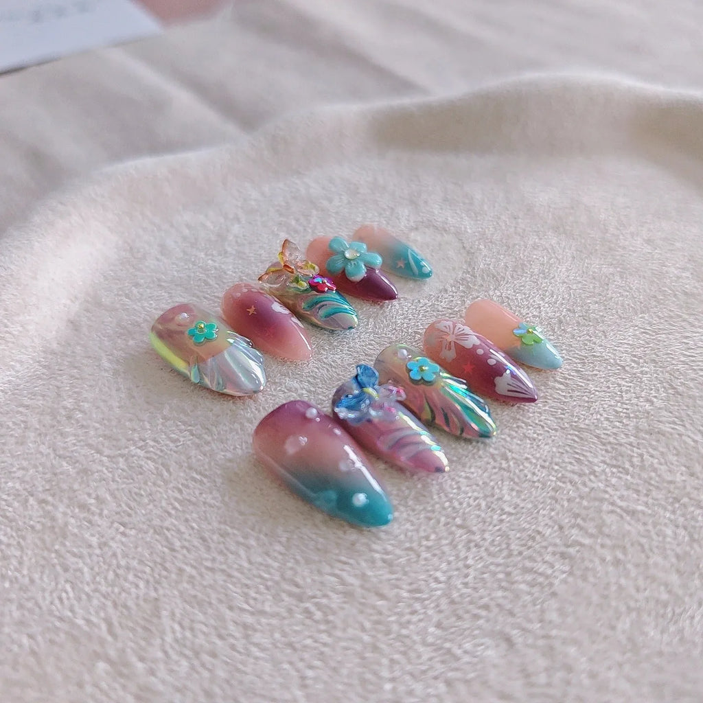 Handmade embossed 3D floral and butterfly sculpture nail stickers in four sizes