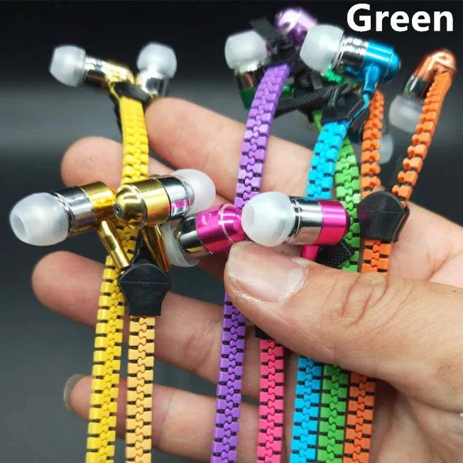 Glowing zipper earphones with alloy metallic housing and 1.2m cord in five colours