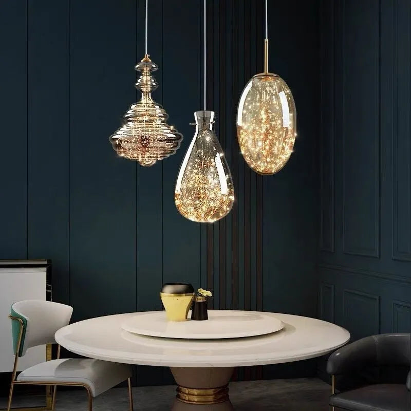 Modern glass droplight chandelier ceiling light with adjustable height mechanism