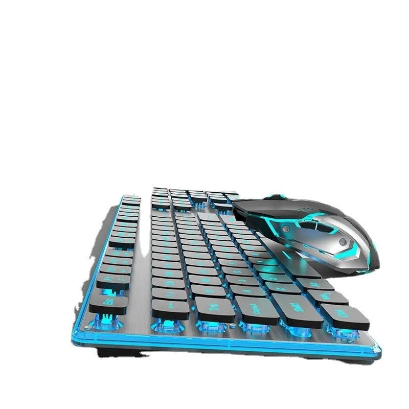 Wireless Bluetooth and 2.4G keyboard in Cherry Blossom Pink colour on a desk next to a tablet.