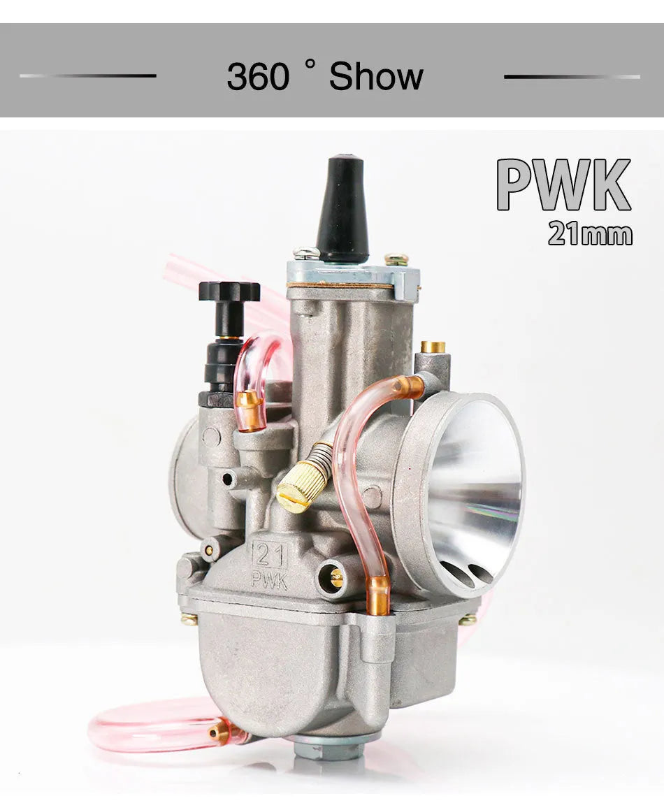 PWK sandblasted motorcycle carburetor kit in colour box packaging for engine tuning.