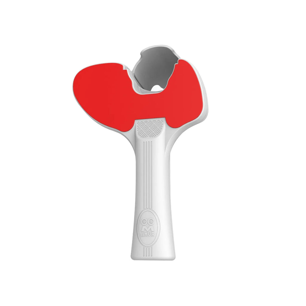 Red and blue silicone plastic table tennis racket grip accessories for Pico 4 VR controllers showing textured surface