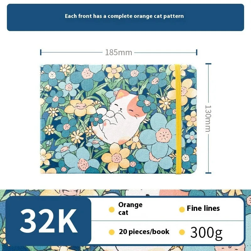 Feiluniao handmade fabric watercolour notebook with cotton paper, 185mm long, shown in a cover design option.