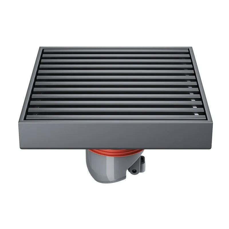 Gun grey 304 stainless steel courtyard floor drain with a 15x15cm grating.