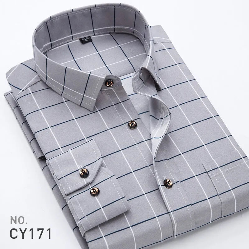 Men's slim-fit printed long-sleeved cardigan shirt in plaid and graphic colourways, Asian sizes 38-44