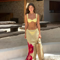 Three-piece bikini set in C3854 yellow print, nylon fabric with spandex lining, sizes S M L
