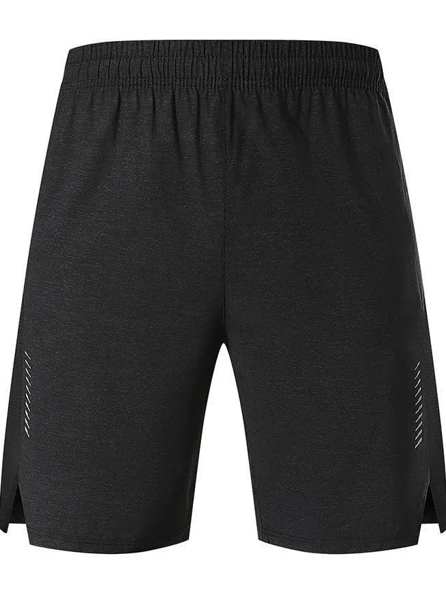 Men's five-point casual shorts in spandex fabric, shown in forest green, with a mid-waist fit.