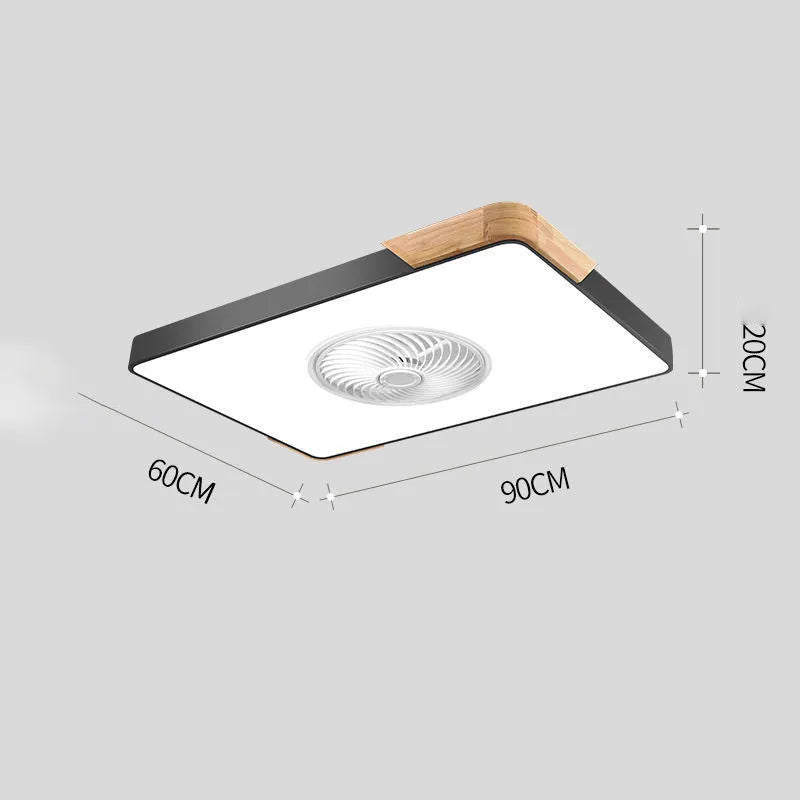 Nordic ceiling fan lamp with light and solid wood base in rectangular, round, and square designs