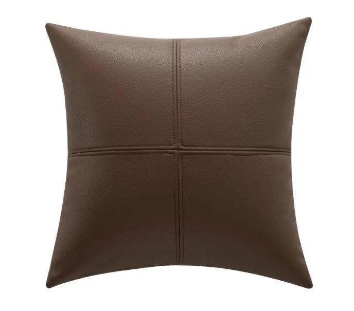 Solid colour soft cowhide leather pillow cover in a Nordic style, shown in a neutral tone.