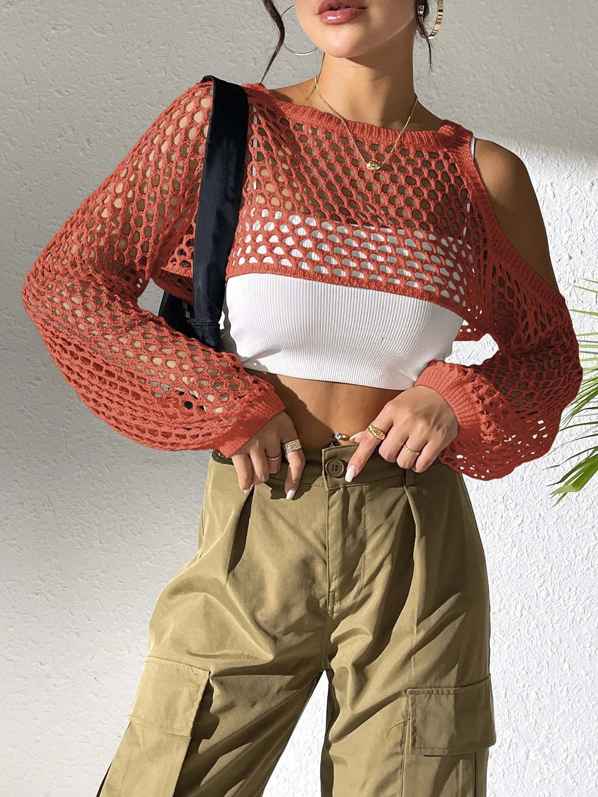 Navel hollowed mesh shirt in multiple colours for beachwear