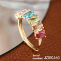 Gold colour adjustable zircon ring with electroplated copper construction and retro styling