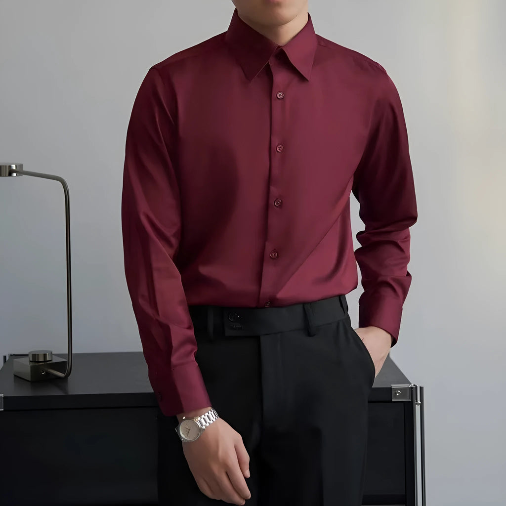 Men's black Korean style slim fit long sleeve shirt with Japanese retro design as autumn cardigan