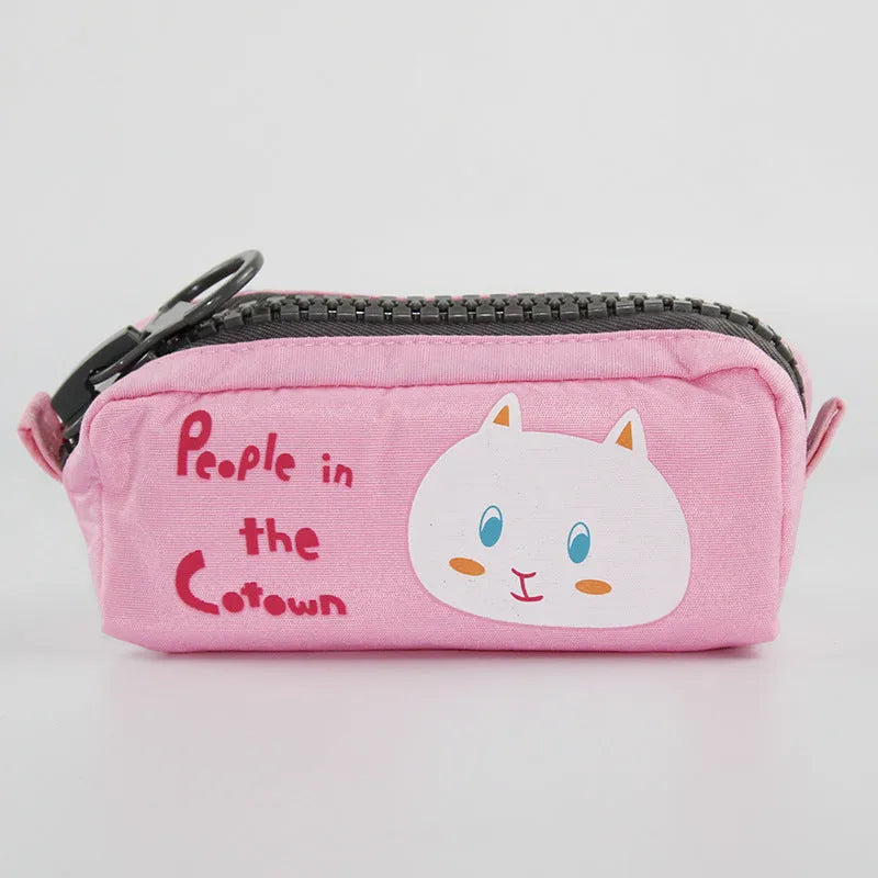 Leather corner animal pencil case in cartoon pattern with zip closure, compact storage for pens and pencils