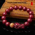 Purple gold sandstone cinnabar bracelet with Year Of Fate totem pattern in three bead sizes