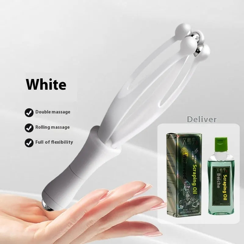 Blue and white finger massager with rotating steel balls for hand joint physical therapy