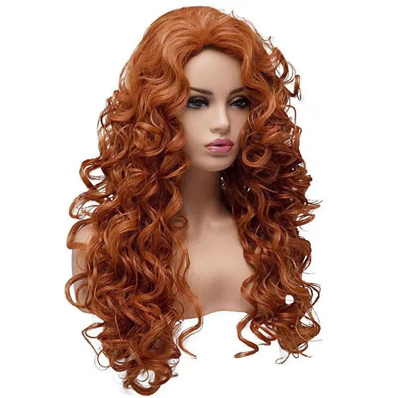 Brown long curly cosplay wig with instant noodles-style fluffy texture for Halloween and exotic costumes