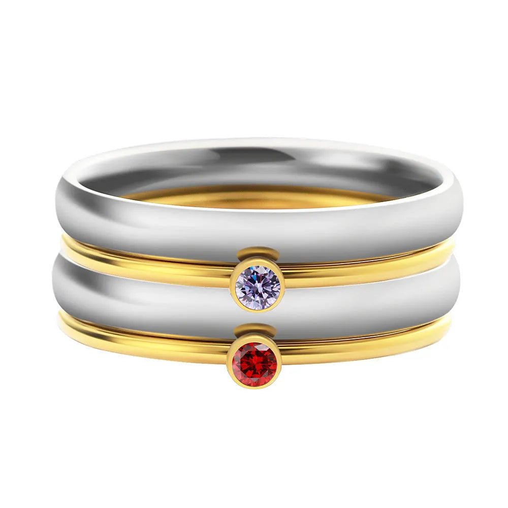 December birthstone titanium steel ring with geometric design and engraved pattern
