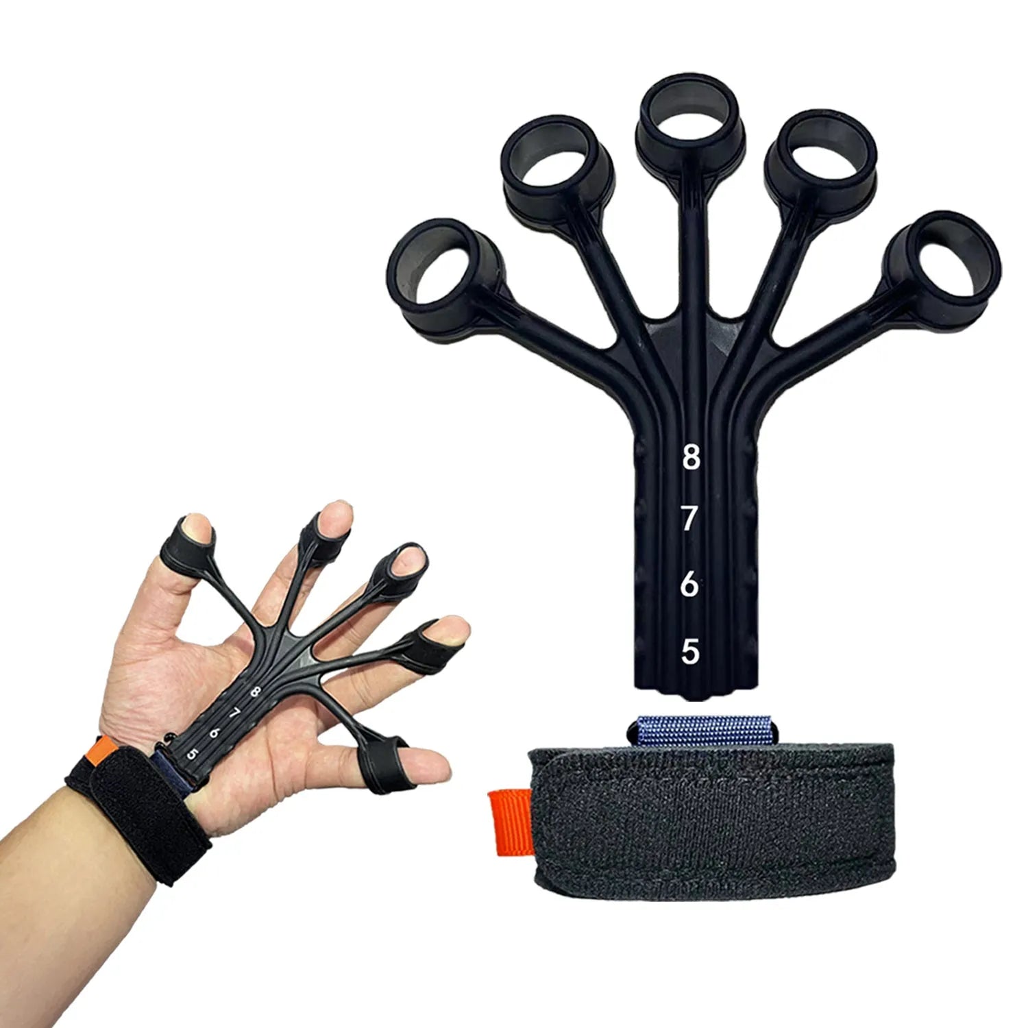 Silicone finger flexion and extension trainer with adjustable bands for rehabilitation and abdominal tensioning