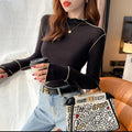 Women's half turtleneck long-sleeved top in polyester fibre, slim fit, 50cm length, six colours