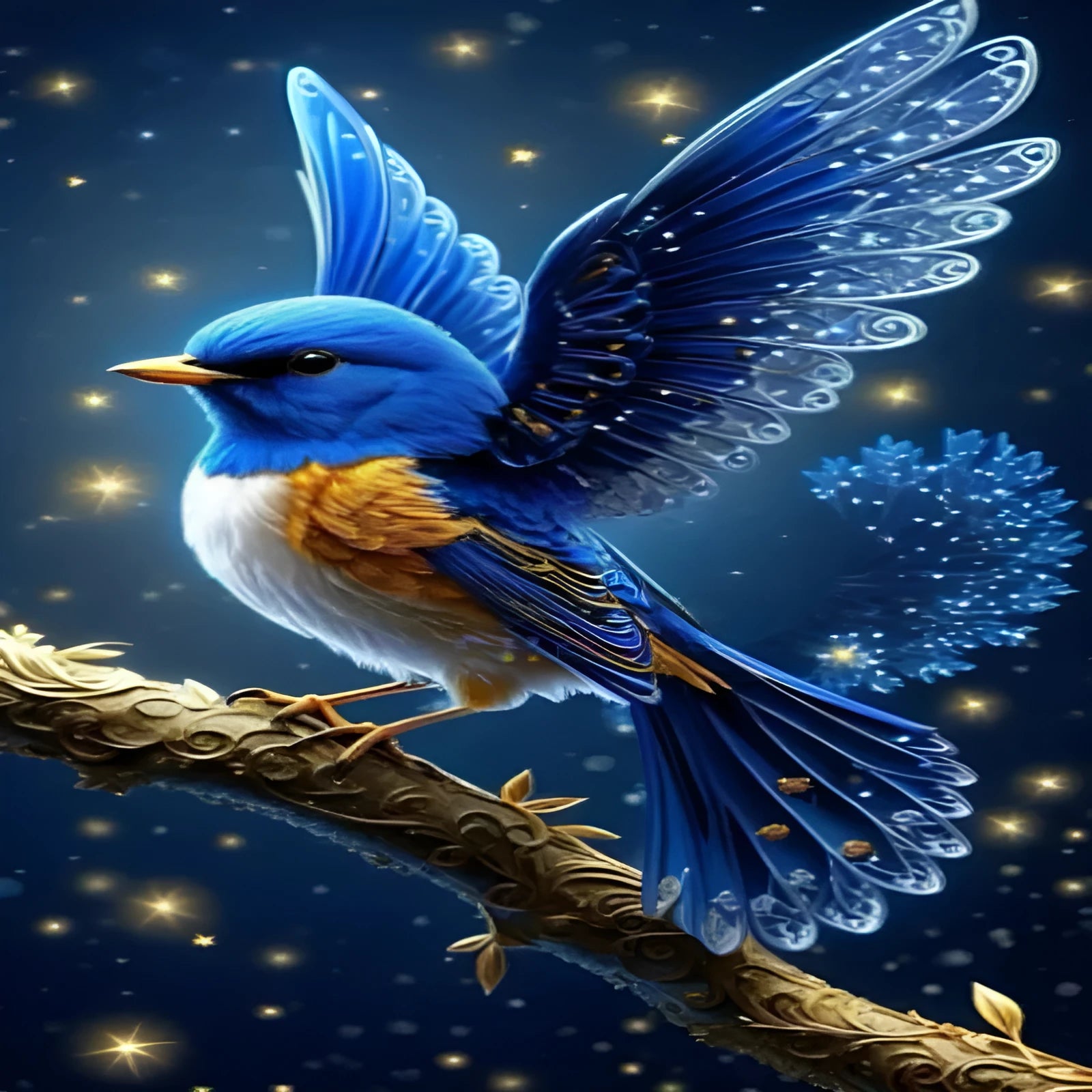 Handmade Blue Bird diamond painting kit showing 60x100cm acrylic canvas with rhinestones.