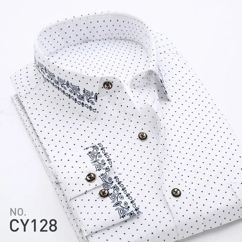 Men's slim-fit printed long-sleeved cardigan shirt in plaid and graphic colourways, Asian sizes 38-44