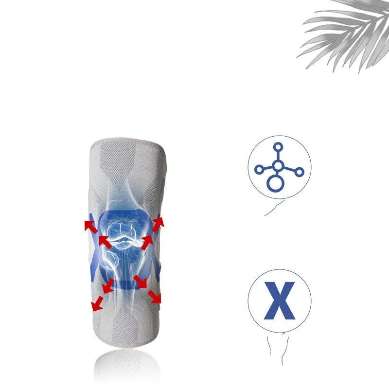 Men's silicone knee pads for sports in black and blue, shown from a front view.