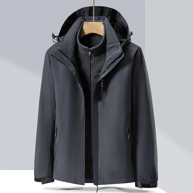 Men's removable two-piece mountaineering suit in black with polar fleece lining and wool padding