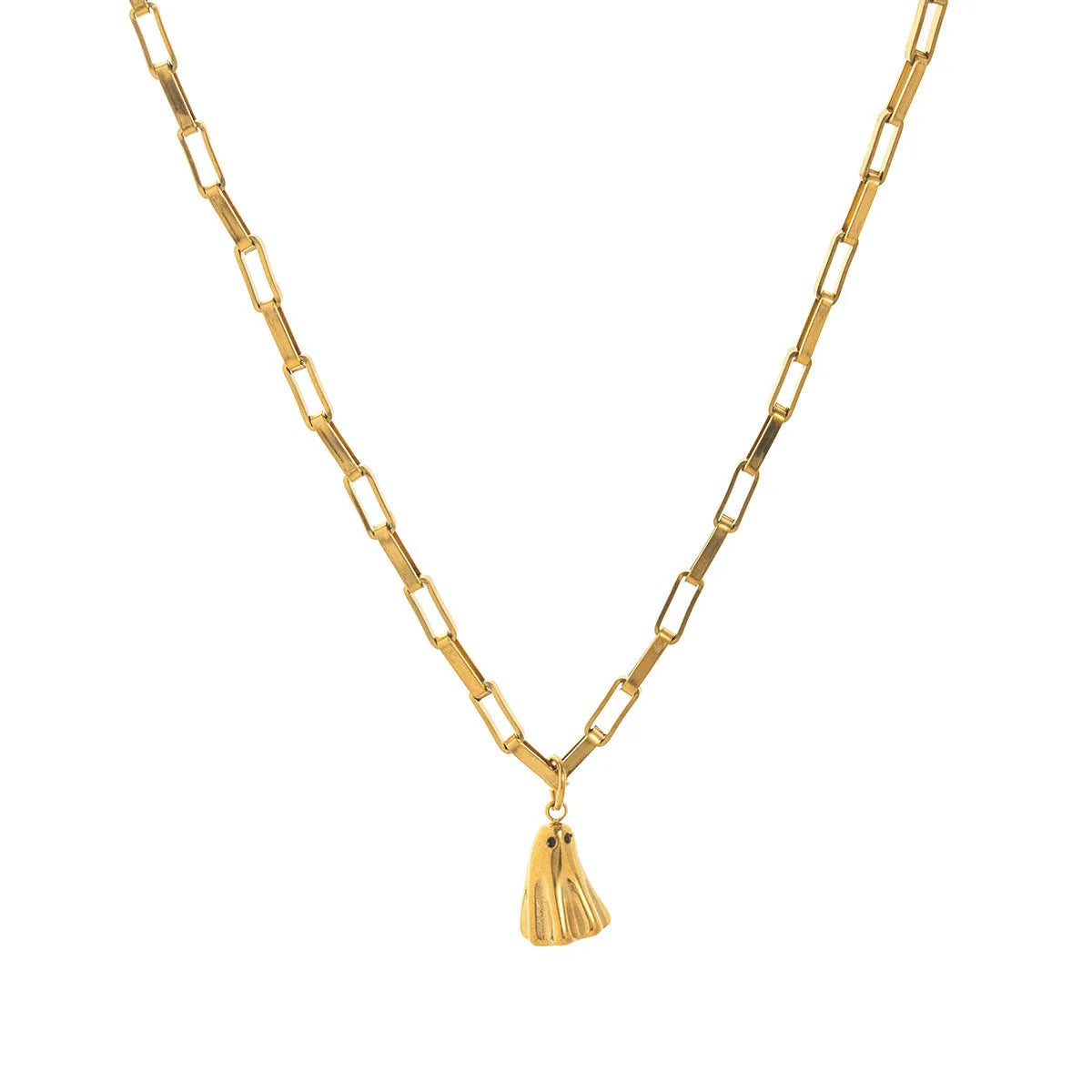 Ghost pendant necklace with titanium steel pendant on stainless steel twisted chain, available in three chain styles