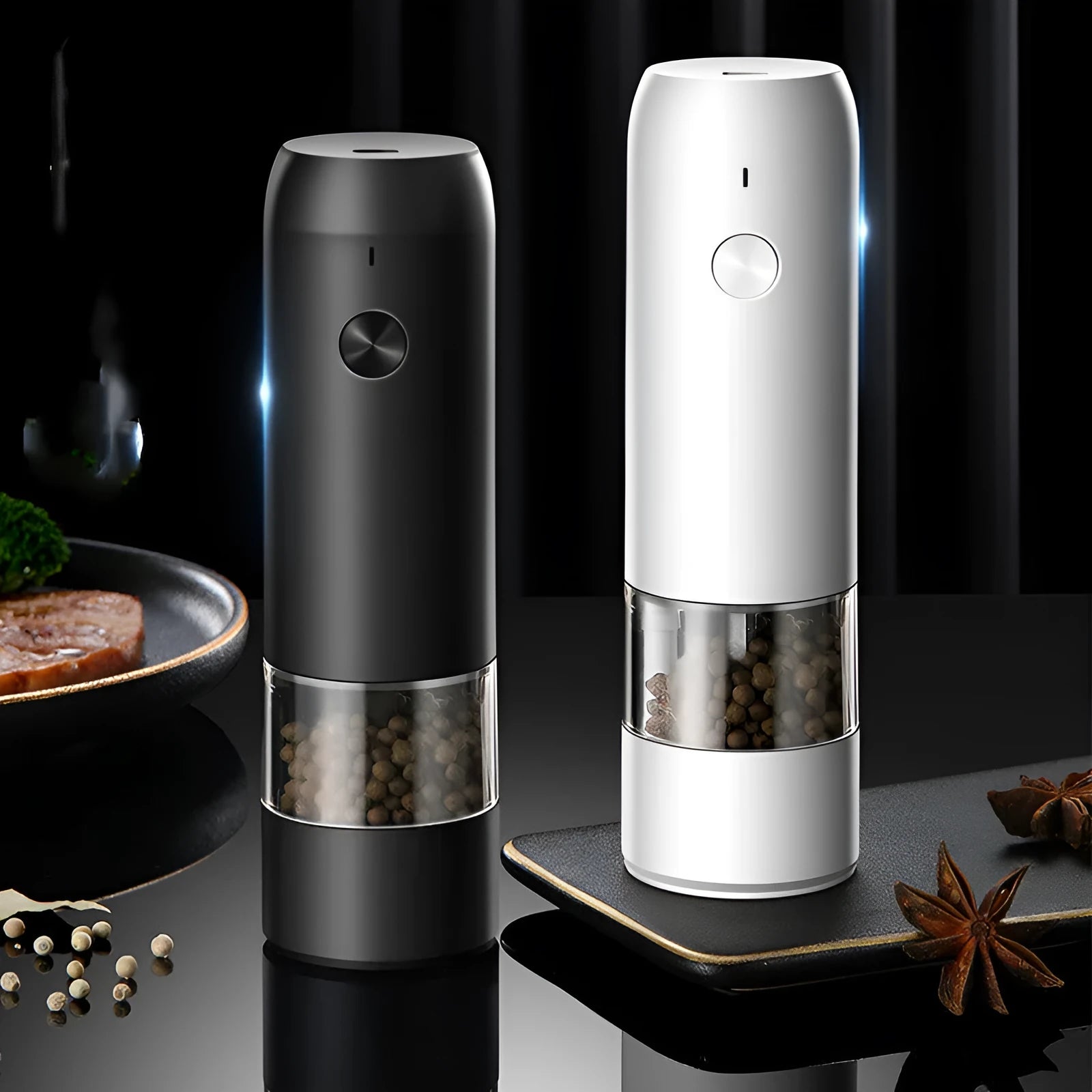 USB rechargeable electric spice grinder with clear acrylic body and ceramic mechanism