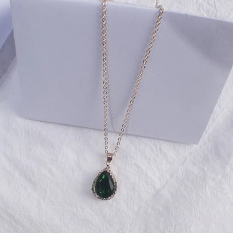 Women's drop shape necklace with geometric rhinestone pendant in multiple colour options