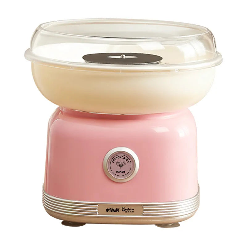 Pink children's household electric mini cotton candy making machine with stainless steel bowl and UK plug