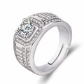 Large square diamond men's ring with adjustable opening in gold finish on hand