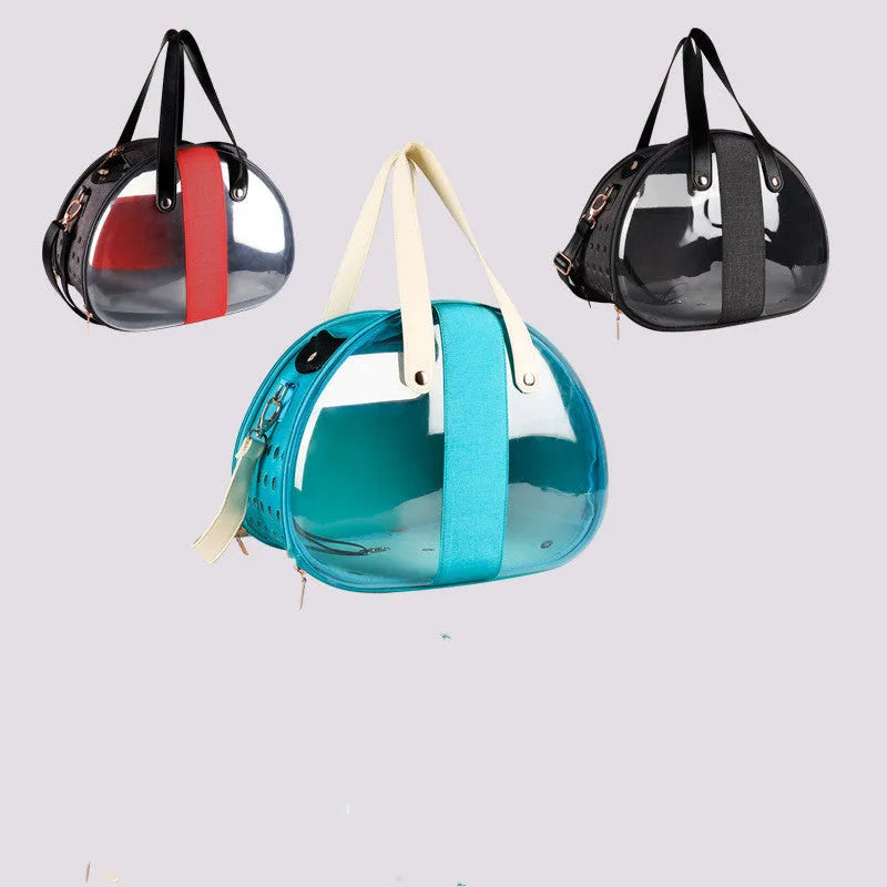 Double Fish transparent PVC pet backpack for small dogs and cats in sky blue with ventilation holes